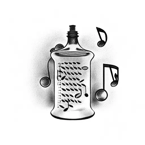 A Vintage Pharmacy Bottle With Musical Notes And A Cat Silhouette
