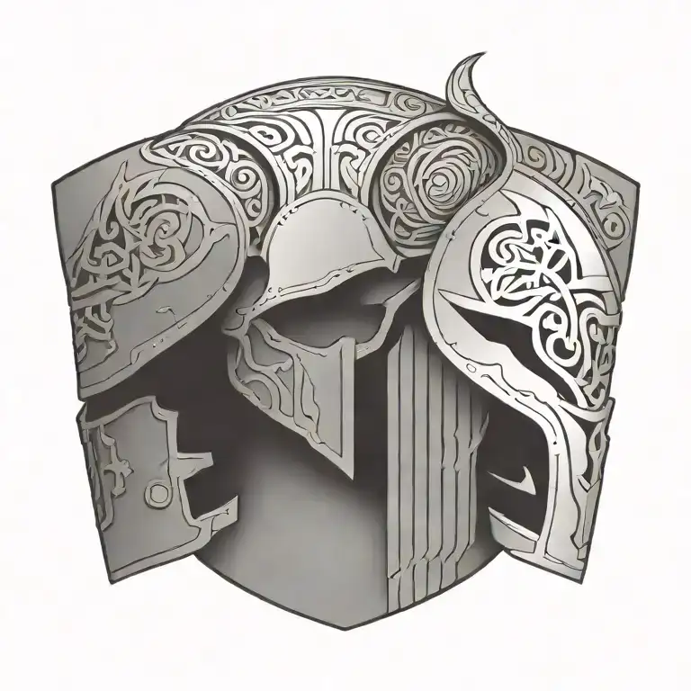 An Intricate Design Featuring Roman Soldier Armor With Maori Patterns And Skeletal Elements