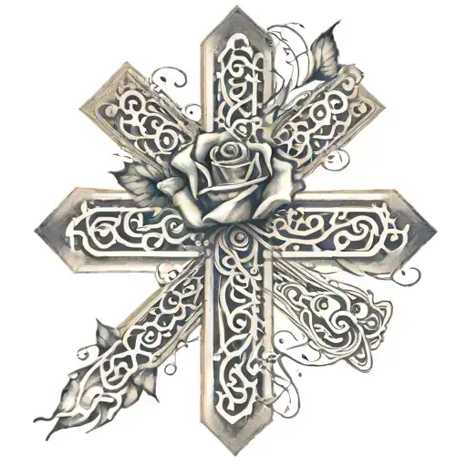 A Cross Made Of Musical Notes With A Rose Intertwined