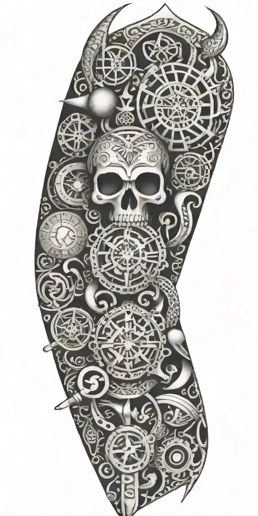 A Combination Of Maori Symbols And Paramedic Tools Forming A Unique Design