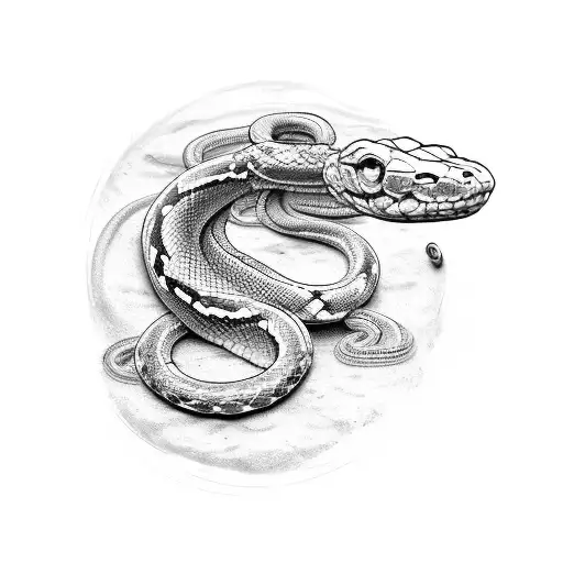 A Large Snake That Coils Around The Hand And Bites Its Tail