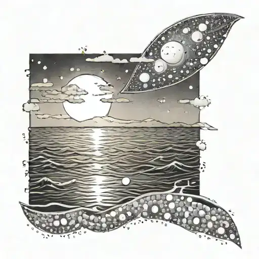 Sun Setting Over The Sea With Moon In The Background