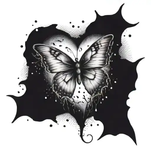 A Dotwork Tattoo Of A Broken Heart Being Mended By Delicate Butterfly Wings