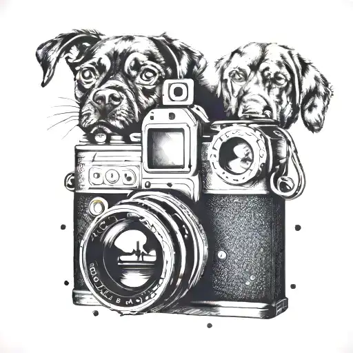 A Vintage Camera With A Dog Silhouette Inside The Lens
