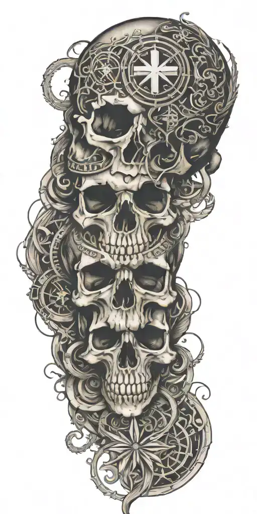 A Paramedic Symbol Intertwined With Romani Symbols And A Skull Motif