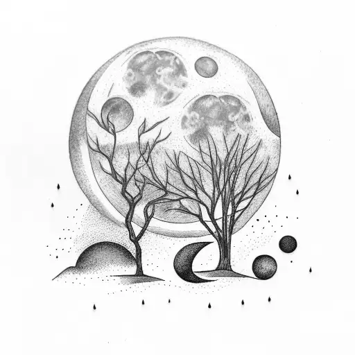 Moon Phases Over A Tree