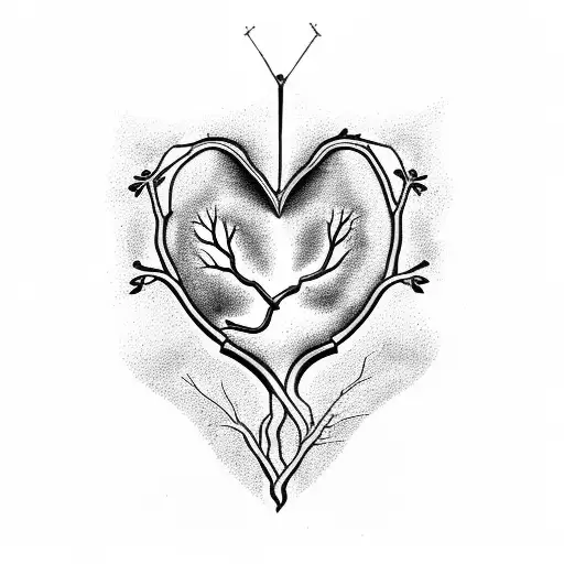 Tree With Anatomical Heart Hanging From The Roots