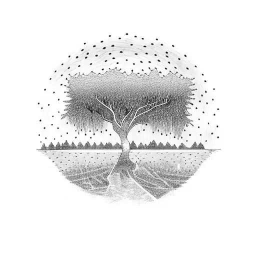 Weeping Willow Tree With Starry Night Sky