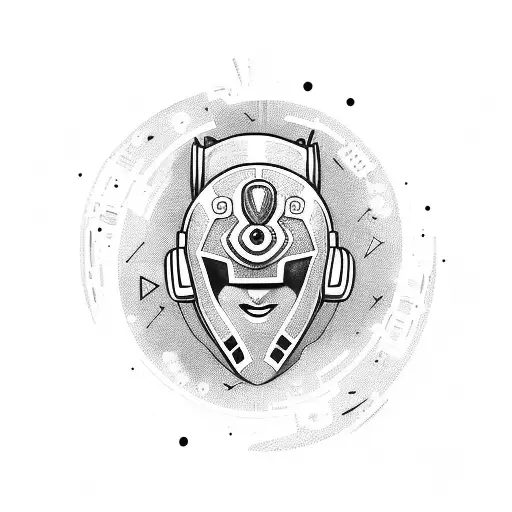 African Mask Edo With Space Elements And Wearing Headphones