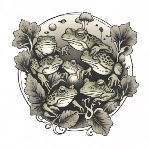 Frogs And Mushrooms Around A Circle