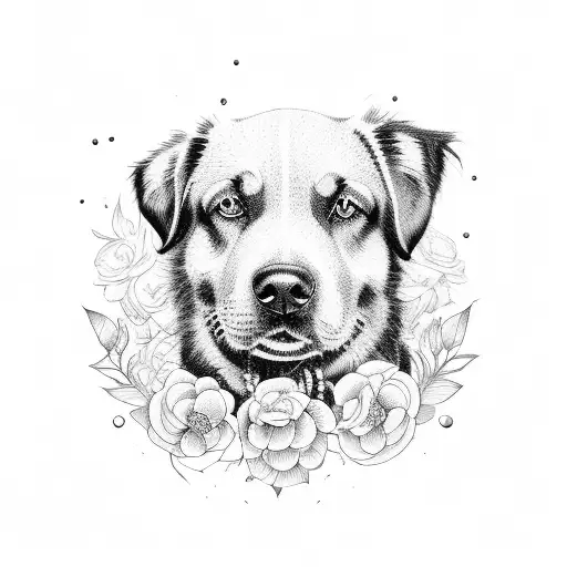 Black Dog Retriever With Floral Accent