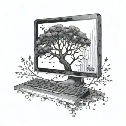 A Binary Code Tree Growing Out Of A Computer Monitor