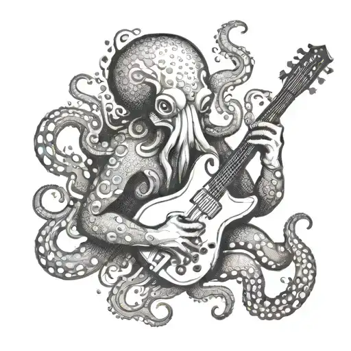 An Octopus Playing A Guitar Underwater