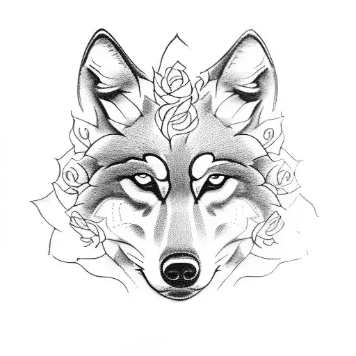Wolf With Bandana In Roses