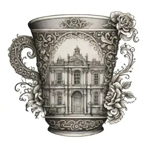 An Intricate Coffee Cup Design With Georgian Architecture Details