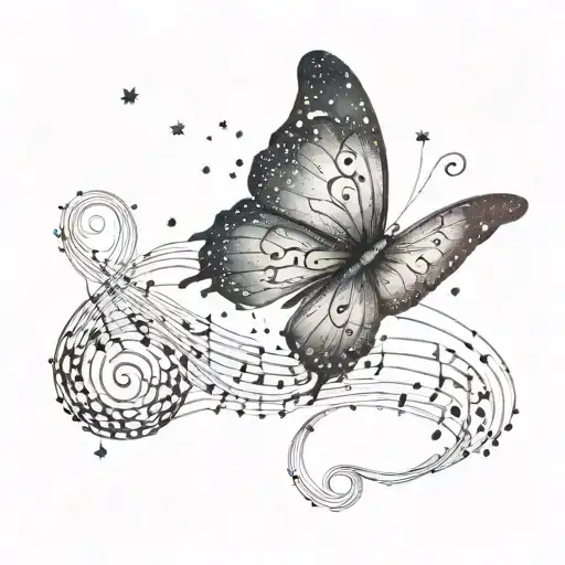 A Cosmic Butterfly Flying Through A Galaxy Made Of Musical Notes