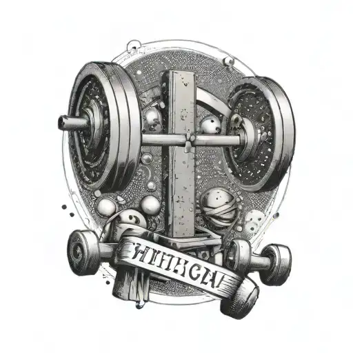 A Tattoo Of A Weightlifting Gym Equipment With A Motivational Quote