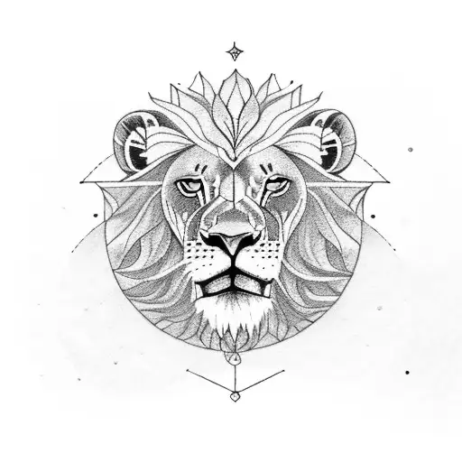 Lion With Third Eye On Forehead With Full Moon In The Background