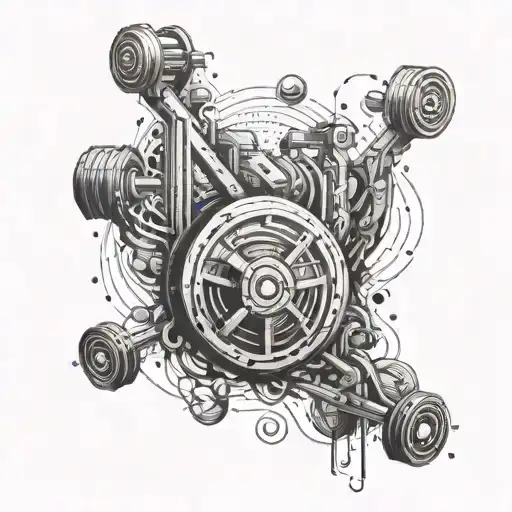 An Abstract Representation Of A Gym Workout Intertwined With Elements Of Music And Gaming Symbols