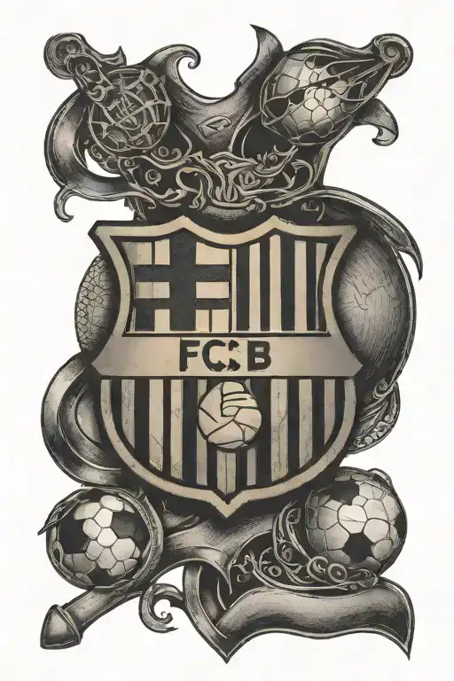 Symbolic Tattoo Of The Fc Barcelona Crest Intertwined With Football Elements