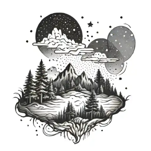 Galaxy Merging With A Forest Landscape