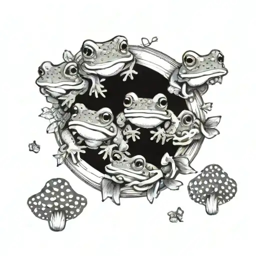 Frogs And Mushrooms In A Ring
