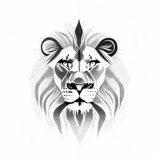 Dotwork Lion Family Silhouette With The Words 'Strength In Unity'