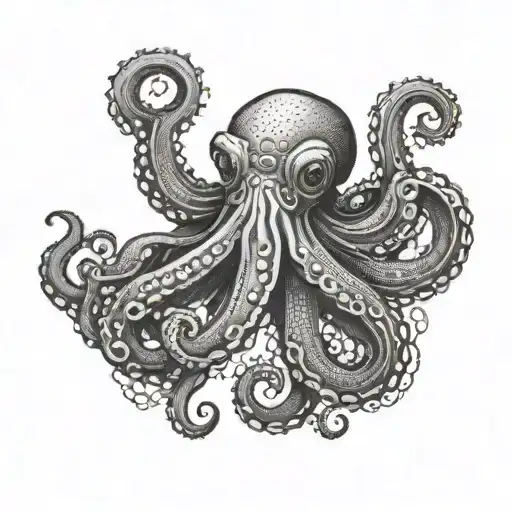 A Detailed Octopus Using Its Tentacles To Playfully Interact With Different Types Of Fishing Gear