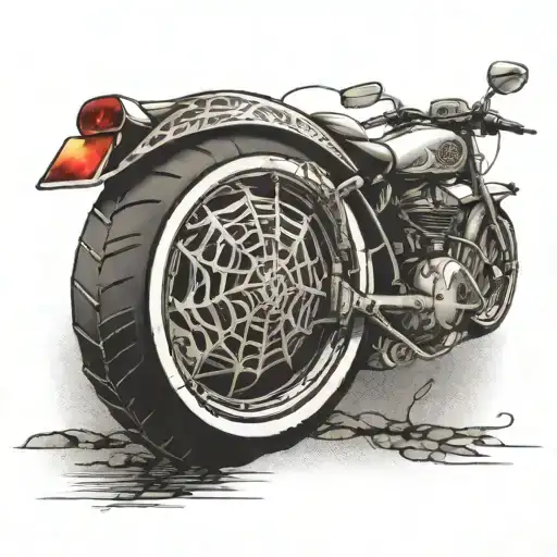 A Spider Weaving A Web Around A Motorcycle Wheel