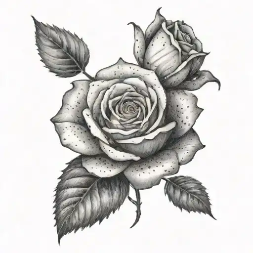 A Dotwork Tattoo Of A Realistic Rose With Subtle Therror Details Creeping In