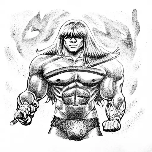 Massively Muscular Teenage He-man Holding A Magic Wand With A Crystal On Top