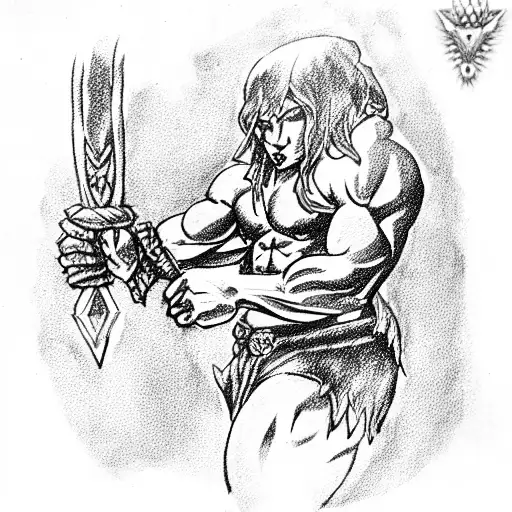 Massively Muscular Teenage Barbarian Holding A Magic Wand With A Crystal On Top