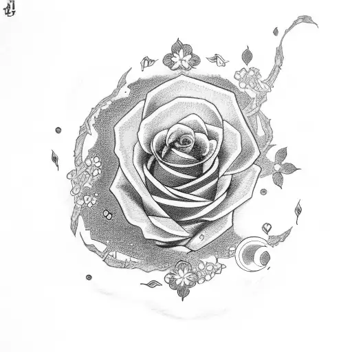 Tattoo With The Word Yuuriku With Roses And A Moon Cat