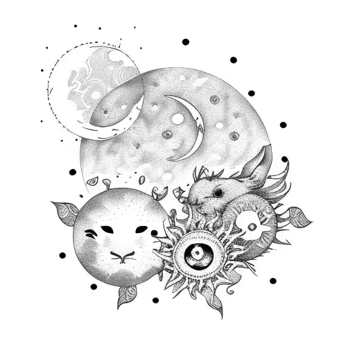Floral Moon And Sun Bunny Grunge