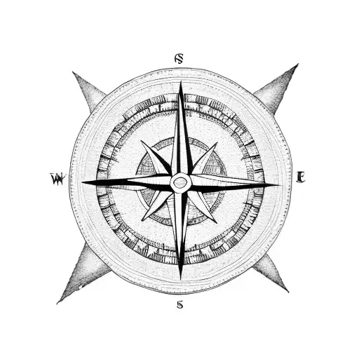 A Dotwork Tattoo Of A Compass Surrounded By Hiking Trails