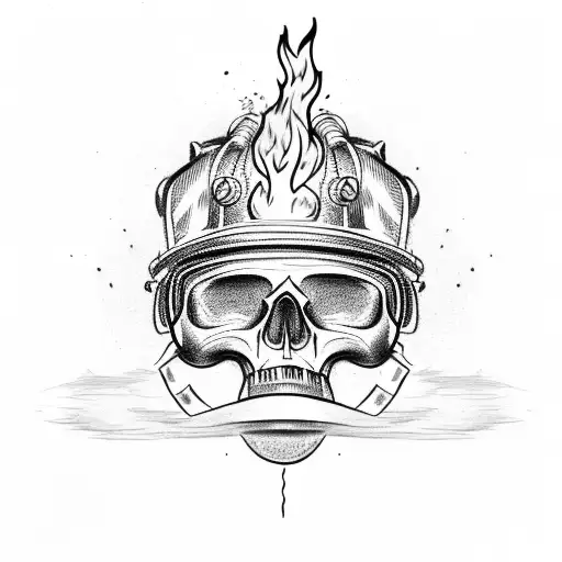 Firefighter Skull With Helmet In Flames