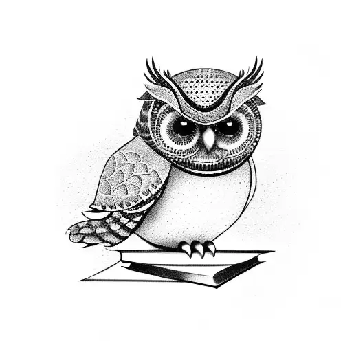 A Dotwork Tattoo Of An Owl Perched On A Book