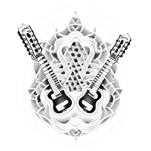 A Dotwork Tattoo Of A Guitar With Intricate Patterns Representing The Rhythm Of Their Favorite Song