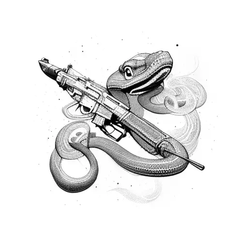 Ak 47 Wrapped By A Snake