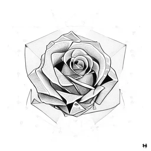 2 Roses Simple Outline With Geometry And Ethereum Logo And Ankh Symbol