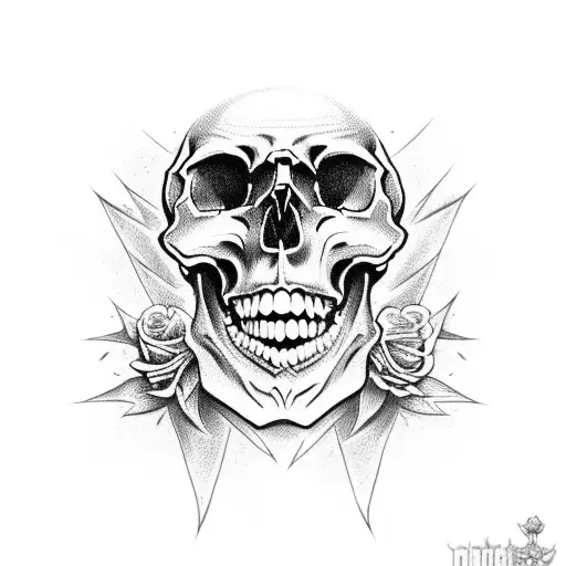 Skull And Roses Intricate Comprehensive Fangs Vivid Detailed Stoic