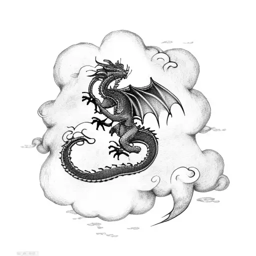 Arm Sleeve With Dragon Wrapped Around A Sword In The Clouds