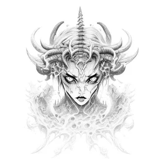 Demon Girl Elaborate Detailed Vivid Smokey Grim Wicked Smirk Mural