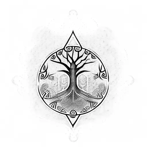 Tree Of Life With Viking Runes Around It