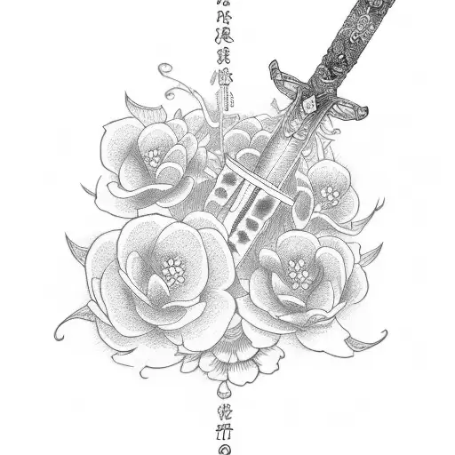 Katana Sword And Blossoms Forearm