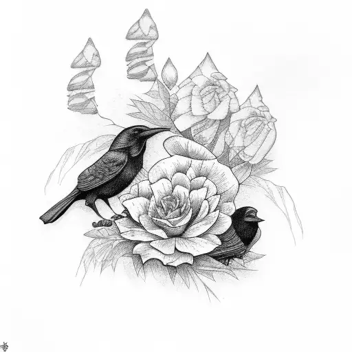 Nightshade Flowers With Raven Bird