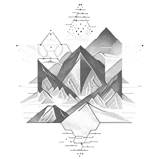 A Dotwork Tattoo Of A Chemistry Formula Hidden Within A Sketch Of A Mountain Range