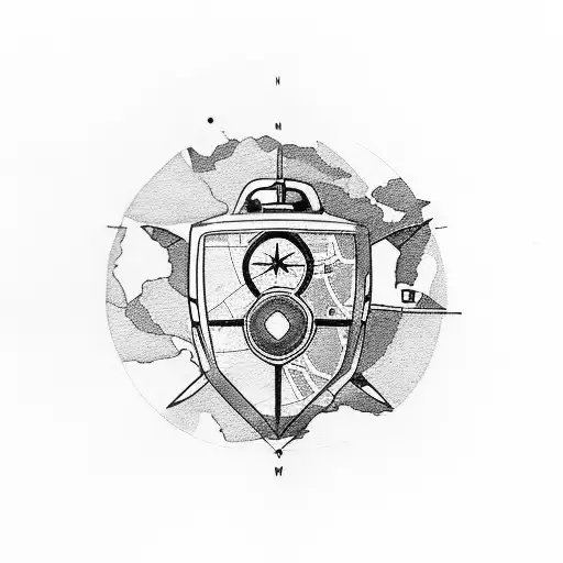 A Minimalistic Silhouette Of A Renault 4 With A Compass And Map Elements