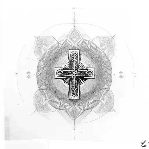 A Cross With Whire And Red Lines Making It A Ring