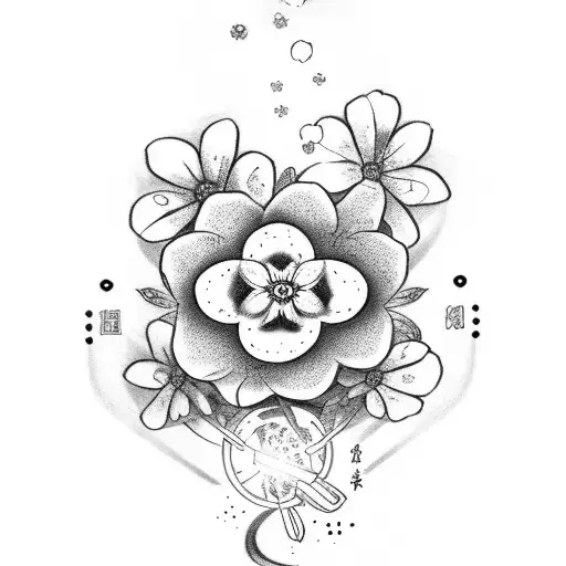 Forget Me Not Flower With Japanese Love Symbol And Letter M